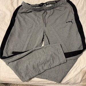 PUMA Men's Heather Gray Joggers with Black Stripes
